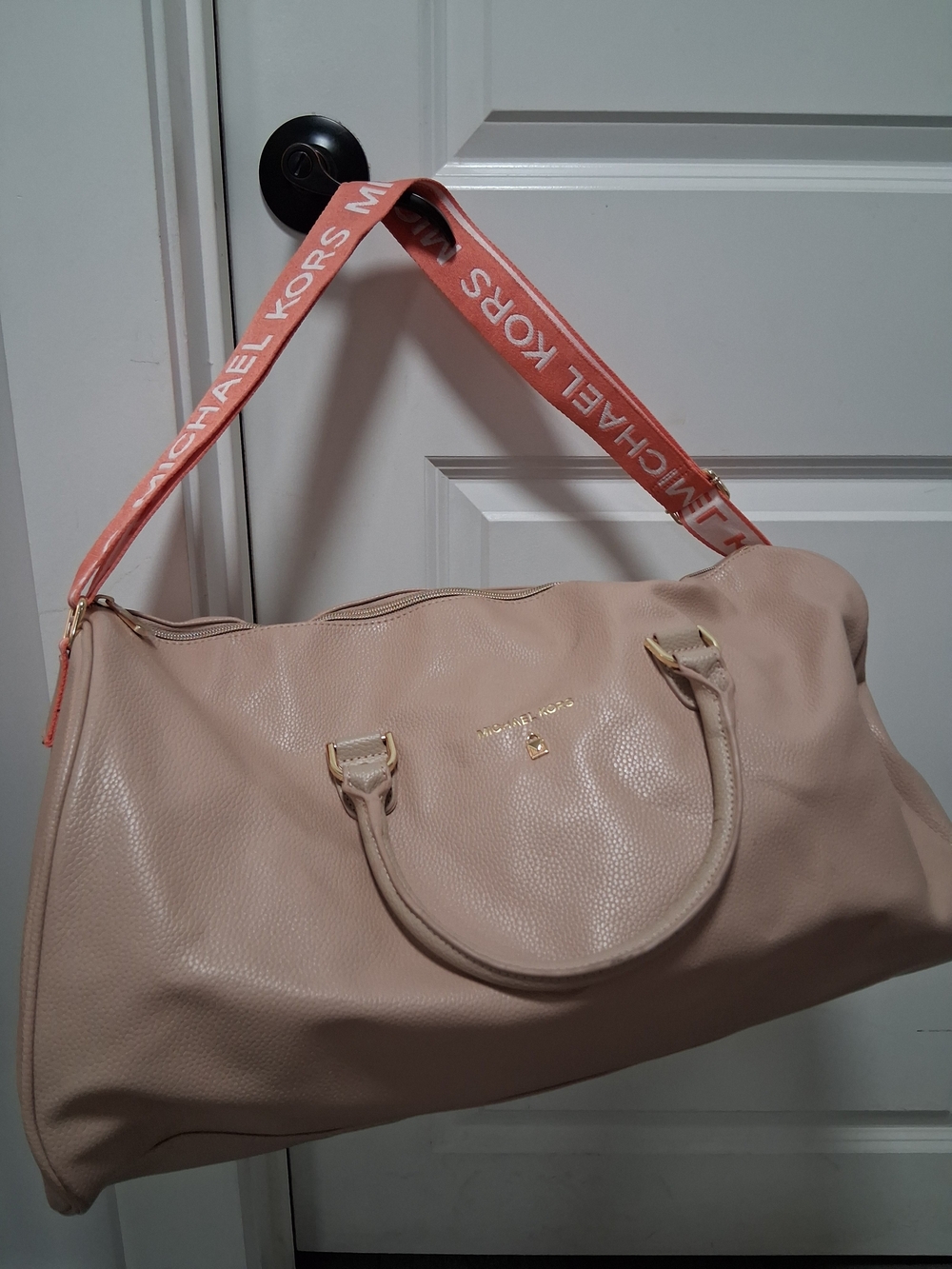 Michael Kors Blush Leather Weekender Bag with Logo Strap